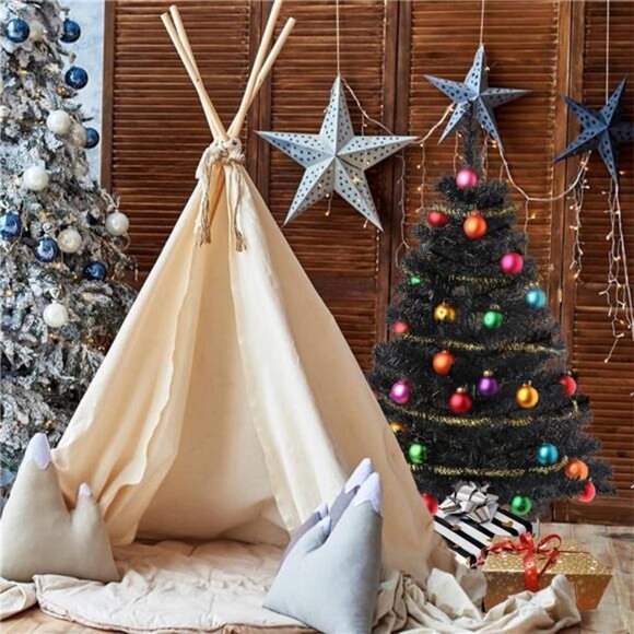 3FT Artificial Christmas Tree Black Mini Tabletop Christmas Pine Tree - Picture 7 of 8